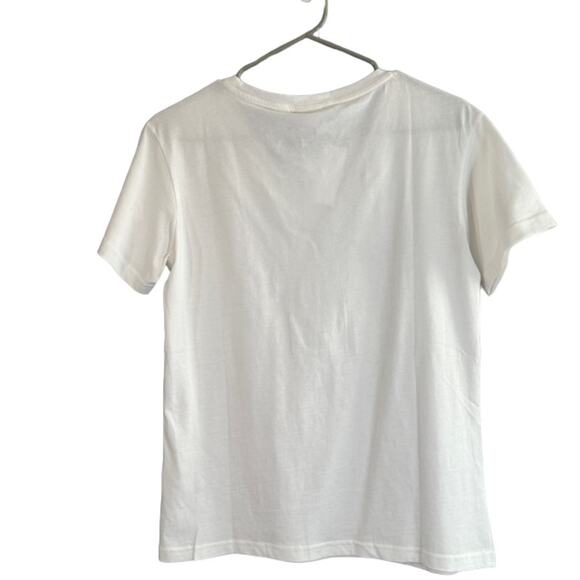 Puma White Short Sleeve Metallic Gold Logo Cat Front T-Shirt Women Sz XS - Picture 2 of 9